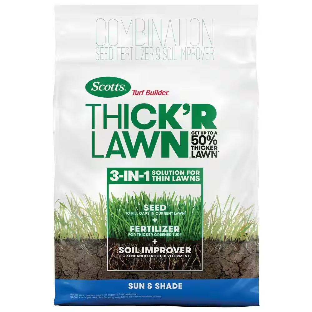 Turf Builder 12 Lbs. 1,200 Sq. Ft. THICK'R LAWN Grass Seed, Fertilizer, and Soil Improver for Sun & Shade