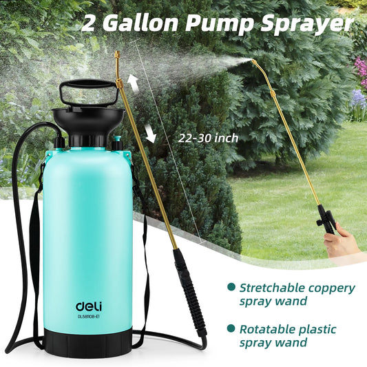 2-Gallon Pump Lawn & Garden Sprayer with Adjustable Nozzle, Pressure Relief Valve