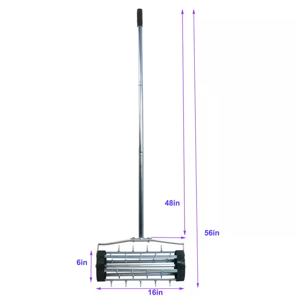 1.4 In. Rolling Spike Varius Tine Aerator Garden Yard Rotary Push with 3-Piece Long Steel Handle