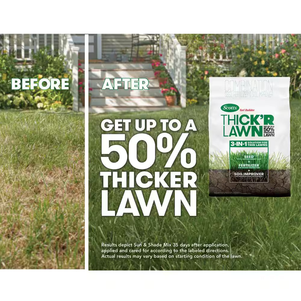 Turf Builder 40 Lbs. 4,000 Sq. Ft. THICK'R LAWN Grass Seed, Fertilizer, and Soil Improver for Sun & Shade